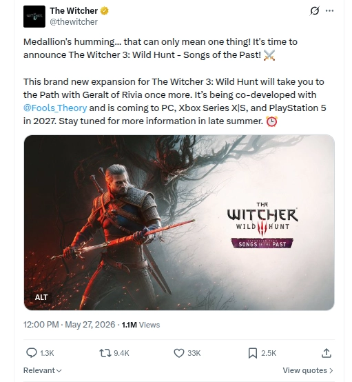 The Witcher 3: Songs of the Past DLC announced by CD Projekt RED 2