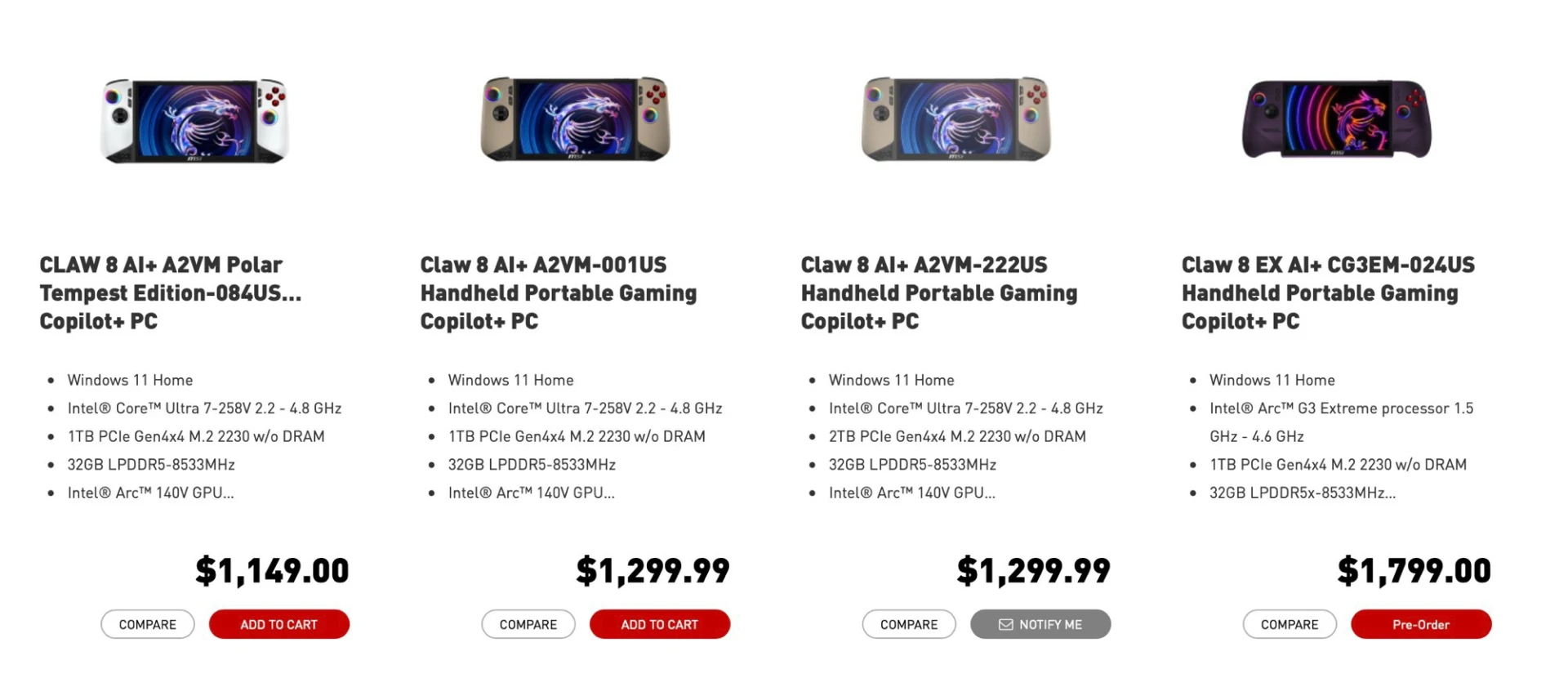 MSI Claw 8 EX AI+ коштує $1800 2